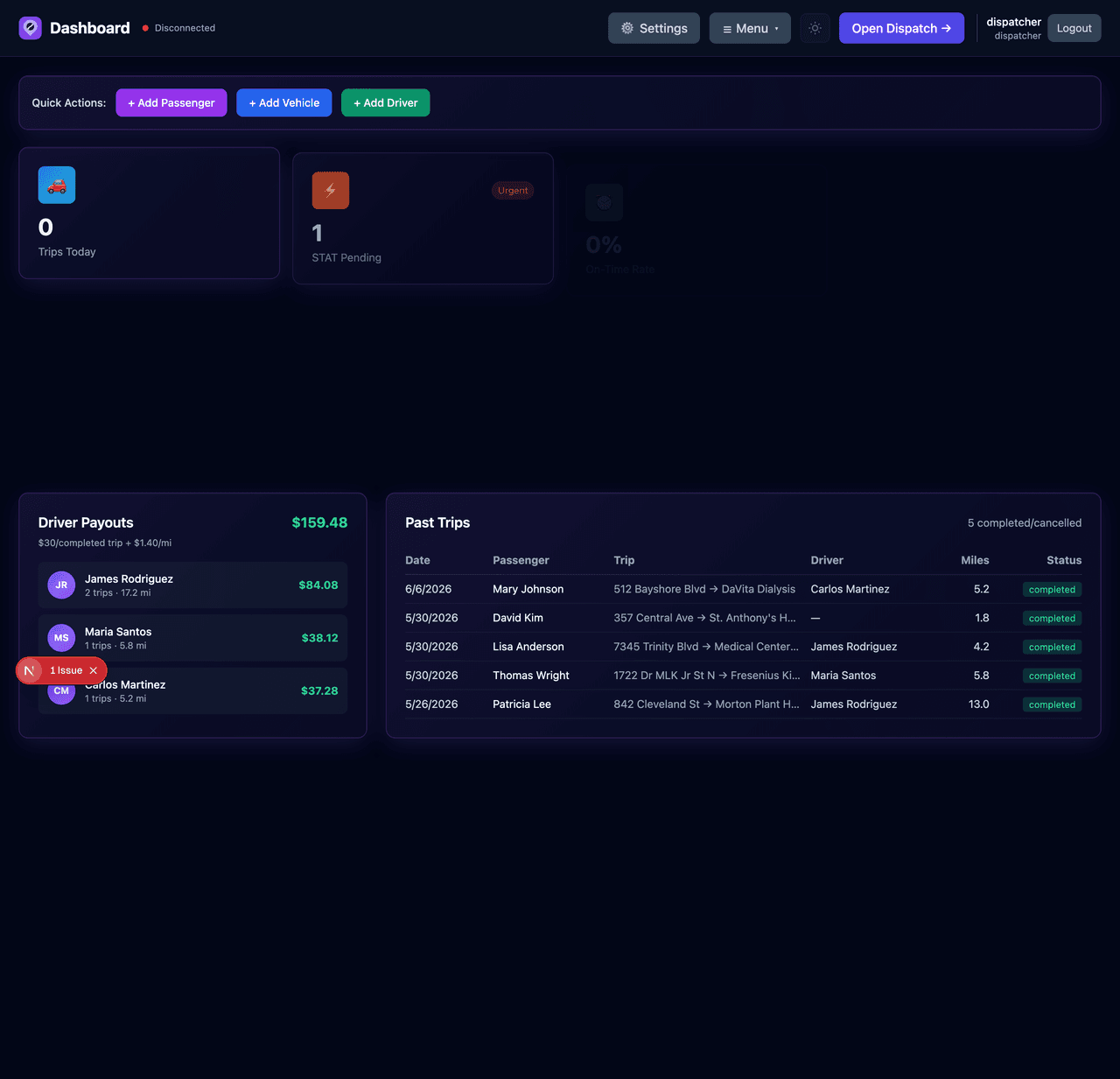Dispatcher dashboard